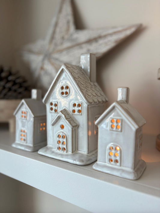 Ceramic Christmas House Tea Light Holders