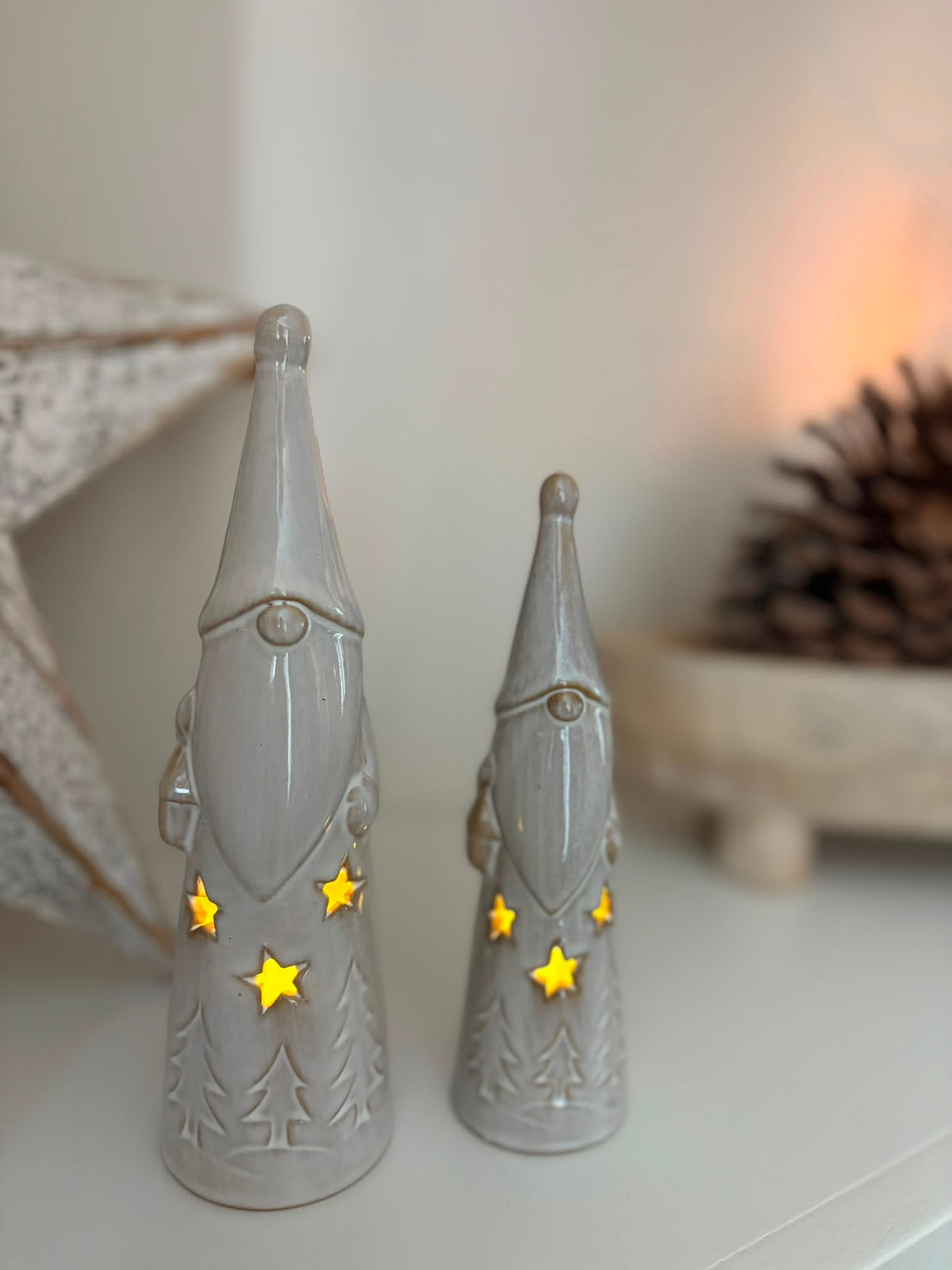 Set of two LED Light Up Christmas Ceramic Santas